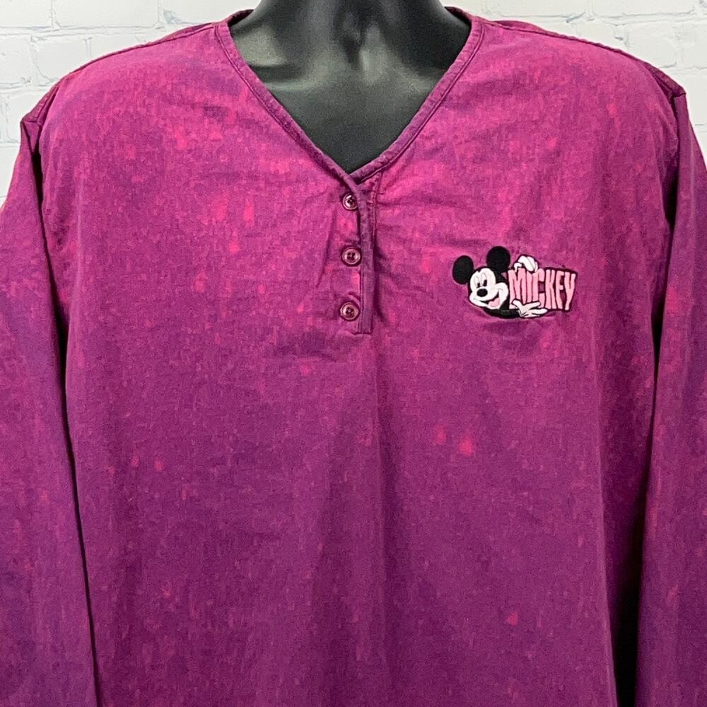 Vintage 90s Mickey Mouse Henley T Shirt Bleach Spotted Tie Dye Purple Womens 4X